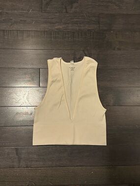 Urban outfitters Ribbed Deep V Crop Tank Top - Cream